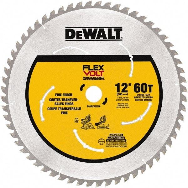 DeWALT - 12" Diam, 1" Arbor Hole Diam, 60 Tooth Wet & Dry Cut Saw Blade - Steel, Smooth Action, Standard Round Arbor - Caliber Tooling