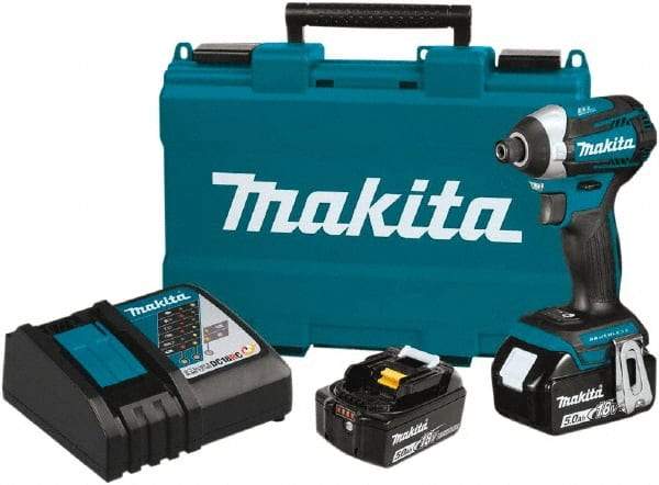 Makita - 18 Volt, 1/4" Drive, 1,550 In/Lb Torque, Cordless Impact Driver - Pistol Grip Handle, 3600 RPM, 2 Lithium-Ion Batteries Included - Caliber Tooling