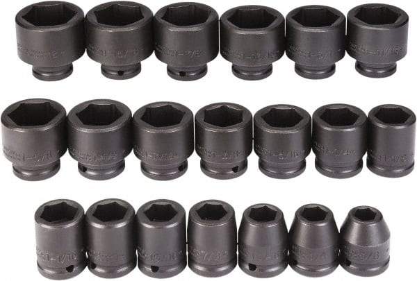 Proto - 20 Piece 3/4" Drive Black Finish Impact Socket Set - 6 Points, 5/8" to 2" Range, Inch Measurement Standard - Caliber Tooling