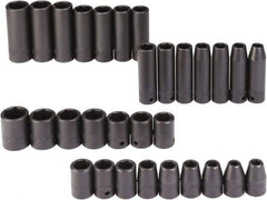 Proto - 30 Piece 1/2" Drive Black Finish Deep Well Impact Socket Set - 6 Points, 8mm to 24mm Range, Metric Measurement Standard - Caliber Tooling