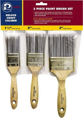 Premier Paint Roller - 1-1/2, 2 & 3" Flat Polyester General Purpose Paint Brush Set - 2-1/4 & 2-1/2 & 3" Bristle Length, 6 & 6-1/2" Wood Beavertail Handle - Caliber Tooling