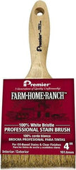 Premier Paint Roller - 4" Flat White China Bristle Stainer Brush - 2-5/8" Bristle Length, 6" Wood Beavertail Handle - Caliber Tooling