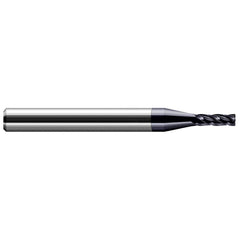 Corner Radius End Mill: 0.075″ Dia, 0.225″ LOC, 0.01″ Radius, 4 Flutes, Solid Carbide 1-1/2″ OAL, 1/8″ Shank Dia, 30 ° Helix, AlTiN Coated, Corner Radius End