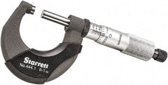 Starrett - 0 to 1" Range, 0.0001" Graduation, Mechanical Outside Micrometer - Ratchet Thimble, 3/4" Throat Depth, Accurate to 0.00005" - Caliber Tooling