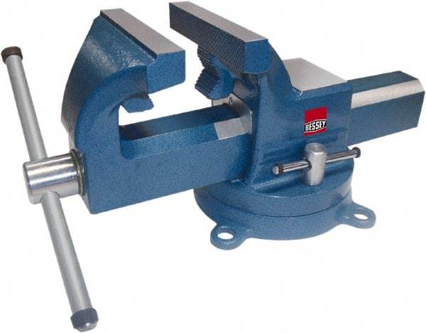 Bessey - 5" Jaw Width, 6-1/2" Opening Capacity, 3" Throat Depth, Steel Swivel Bench Vise - Bolt Down Base Attachment - Caliber Tooling