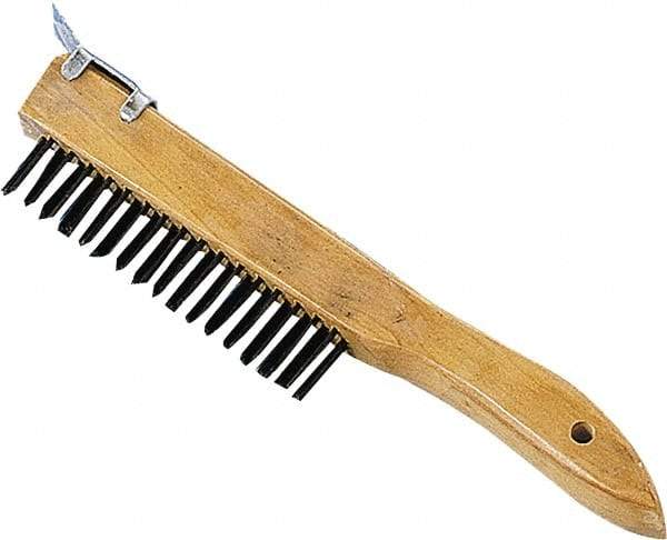 Premier Paint Roller - Steel Surface Preparation Wire Brush - 1" Bristle Length, 1" Wide, 10" OAL, Wood Block, Tapered Wood Handle - Caliber Tooling