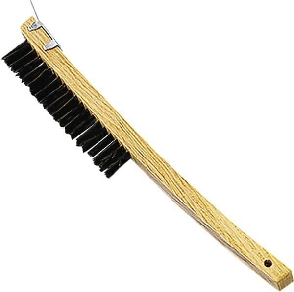 Premier Paint Roller - Steel Surface Preparation Wire Brush - 1" Bristle Length, 1" Wide, 14" OAL, Wood Block, Long Wood Handle - Caliber Tooling