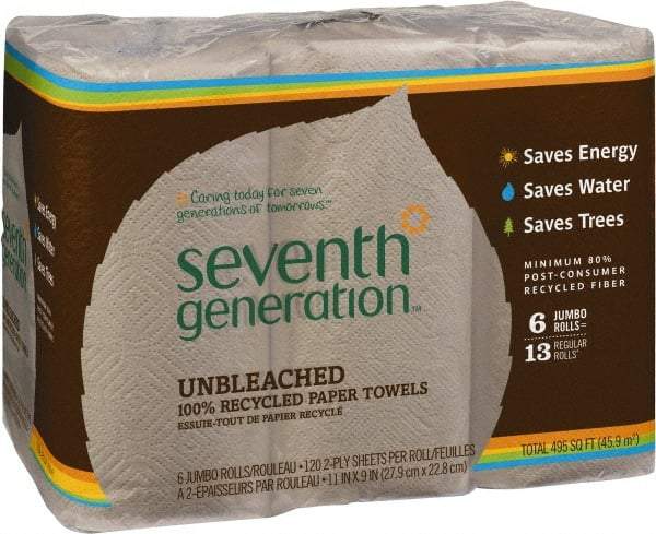 Seventh Generation - Perforated Roll of 2 Ply Brown Paper Towels - 11" Wide, No Added Dyes or Fragrances, Unbleached, 100% Recycled - Caliber Tooling