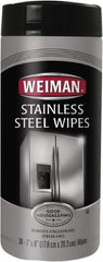 Weiman - Pre-Moistened Stainless Steel Cleaner Wipes - Canister, 8" x 7" Sheet Size, White - Caliber Tooling