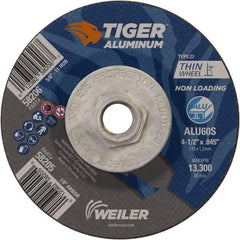 Weiler - 4-1/2" 60 Grit Aluminum Oxide/Silicon Carbide Blend Cutoff Wheel - 0.045" Thick, 5/8-11 Arbor, 13,300 Max RPM, Use with Angle Grinders - Caliber Tooling