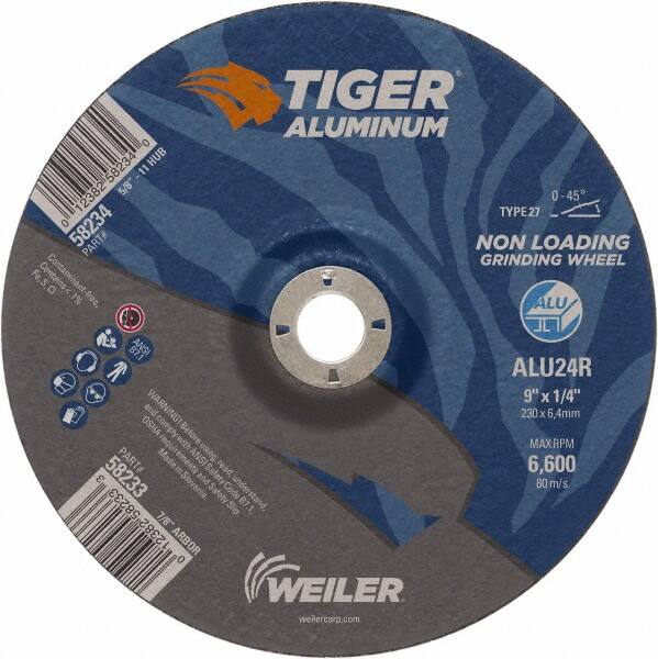 Weiler - 9" 24 Grit Aluminum Oxide/Silicon Carbide Blend Cutoff Wheel - 1/4" Thick, 7/8" Arbor, 6,600 Max RPM, Use with Angle Grinders - Caliber Tooling