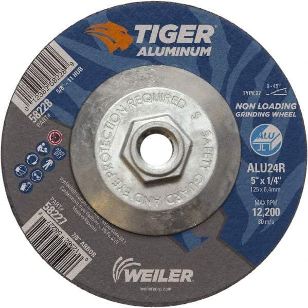 Weiler - 5" 24 Grit Aluminum Oxide/Silicon Carbide Blend Cutoff Wheel - 1/4" Thick, 5/8-11 Arbor, 12,200 Max RPM, Use with Angle Grinders - Caliber Tooling