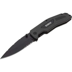 Stanley - 3-1/2" Blade, 8" OAL, Serrated & Straight Pocket Knife - 4-3/4" Closed Length, Carbon Fiber, 1 Blade, 1 Edge - Caliber Tooling