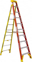 Werner - 9 Steps, 10' High, Type IA Rating, Fiberglass Step Ladder - 300 Lb Load Capacity, 31-13/64" Base Width - Caliber Tooling