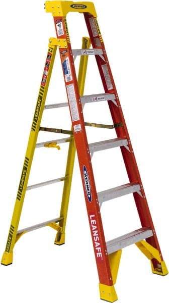 Werner - 5 Steps, 6' High, Type IA Rating, Fiberglass Step Ladder - 300 Lb Load Capacity, 24" Base Width - Caliber Tooling