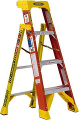 Werner - 3 Steps, 4' High, Type IA Rating, Fiberglass Step Ladder - 300 Lb Load Capacity, 20-13/32" Base Width - Caliber Tooling