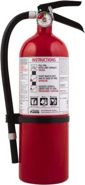 Kidde - 5 Lb, 3-A:40-B:C Rated, Dry Chemical Fire Extinguisher - 4-1/2" Diam x 16.07" High, 195 psi, 18' Discharge in 15 sec, Seamless Aluminum Cylinder - Caliber Tooling