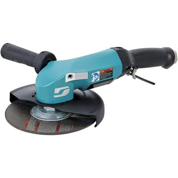 Dynabrade - 7" Wheel Diam, 8,500 RPM, Pneumatic Angle & Disc Grinder - 5/8-11 Spindle, 115 CFM, Adjustable Exhaust - Caliber Tooling