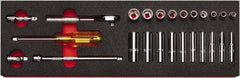 Proto - 25 Piece 1/4" Drive Chrome Finish Deep Well Socket Set - 6 Points, 3/16" to 9/16" Range, Inch Measurement Standard - Caliber Tooling