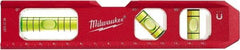 Milwaukee Tool - Magnetic 7" Long 3 Vial Torpedo Level - Aluminum, Red, 1 Level, 1 Plumb & 1 45° Vials - Caliber Tooling