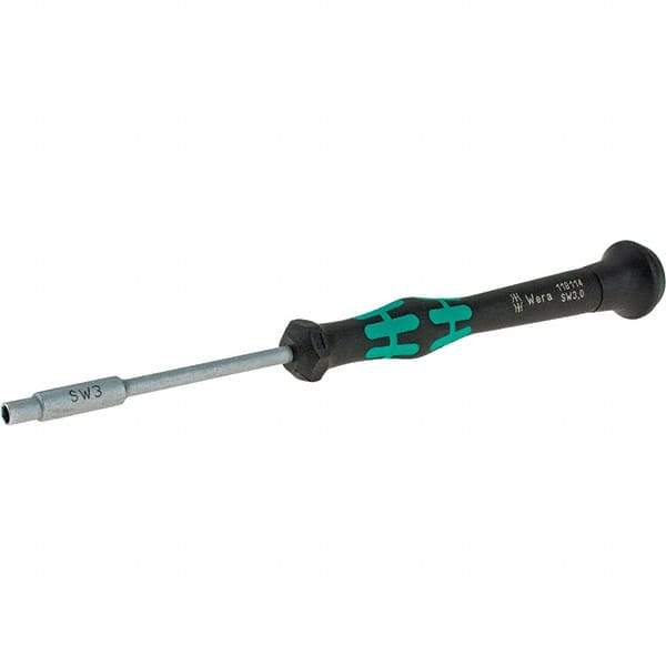 Wera - 3mm Solid Shaft Precision Nutdriver - Cushion Grip Handle, 6-1/4" OAL - Caliber Tooling