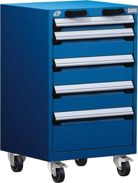 Rousseau Metal - 5 Drawer Steel Tool Roller Cabinet - 24" Wide x 39-1/8" High x 21" Deep, Ball Bearing Drawer Slides, Blue - Caliber Tooling