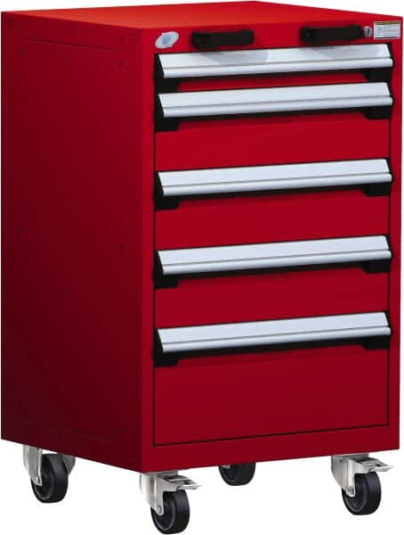 Rousseau Metal - 5 Drawer Steel Tool Roller Cabinet - 24" Wide x 39-1/8" High x 21" Deep, Ball Bearing Drawer Slides, Red - Caliber Tooling