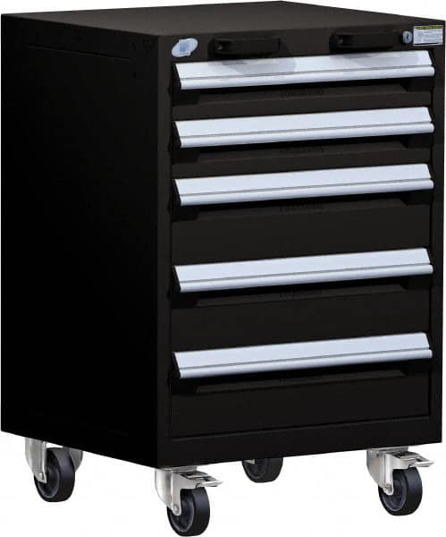 Rousseau Metal - 5 Drawer Steel Tool Roller Cabinet - 24" Wide x 35-1/8" High x 27" Deep, Ball Bearing Drawer Slides, Black - Caliber Tooling