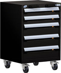 Rousseau Metal - 5 Drawer Steel Tool Roller Cabinet - 24" Wide x 35-1/8" High x 21" Deep, Ball Bearing Drawer Slides, Black - Caliber Tooling