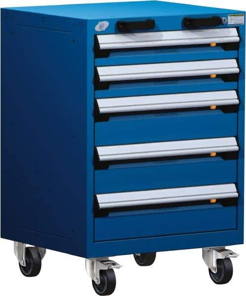 Rousseau Metal - 5 Drawer Steel Tool Roller Cabinet - 24" Wide x 35-1/8" High x 21" Deep, Ball Bearing Drawer Slides, Blue - Caliber Tooling