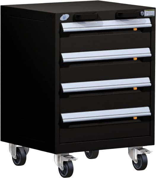 Rousseau Metal - 4 Drawer Steel Tool Roller Cabinet - 24" Wide x 33" High x 21" Deep, Ball Bearing Drawer Slides, Black - Caliber Tooling