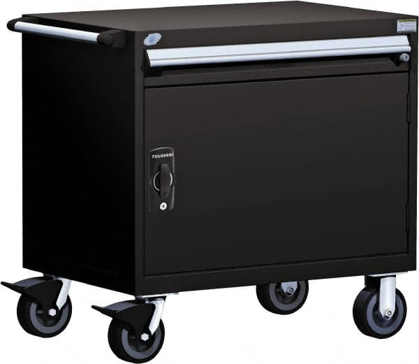 Rousseau Metal - 1 Drawer Steel Tool Roller Cabinet - 30" Wide x 35-1/8" High x 21" Deep, Ball Bearing Drawer Slides, Black - Caliber Tooling