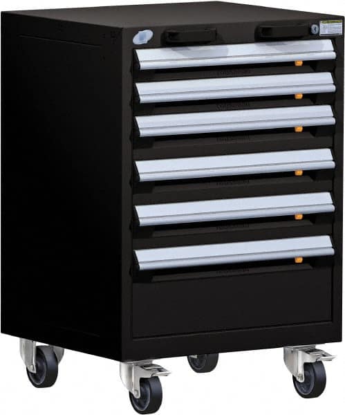 Rousseau Metal - 6 Drawer Steel Tool Roller Cabinet - 24" Wide x 35-1/8" High x 21" Deep, Ball Bearing Drawer Slides, Black - Caliber Tooling