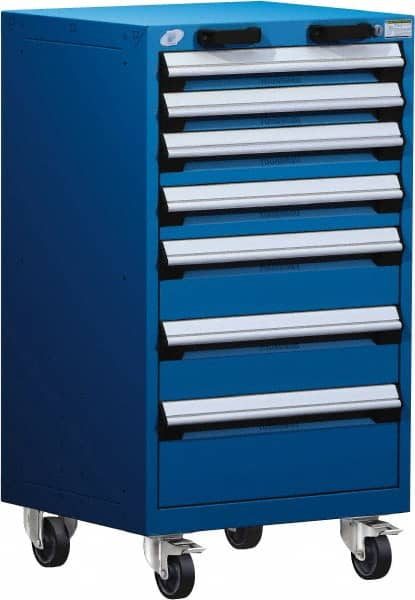 Rousseau Metal - 7 Drawer Steel Tool Roller Cabinet - 24" Wide x 43-1/8" High x 27" Deep, Ball Bearing Drawer Slides, Blue - Caliber Tooling