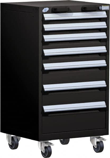 Rousseau Metal - 7 Drawer Steel Tool Roller Cabinet - 24" Wide x 43-1/8" High x 21" Deep, Ball Bearing Drawer Slides, Black - Caliber Tooling