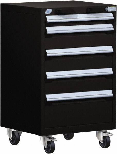 Rousseau Metal - 5 Drawer Steel Tool Roller Cabinet - 24" Wide x 39-1/8" High x 21" Deep, Ball Bearing Drawer Slides, Black - Caliber Tooling