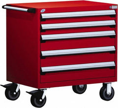 Rousseau Metal - 5 Drawer Steel Tool Roller Cabinet - 30" Wide x 37-1/2" High x 21" Deep, Ball Bearing Drawer Slides, Red - Caliber Tooling