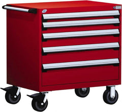 Rousseau Metal - 5 Drawer Steel Tool Roller Cabinet - 36" Wide x 37-1/2" High x 24" Deep, Ball Bearing Drawer Slides, Red - Caliber Tooling