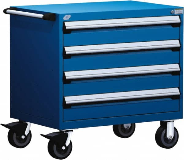 Rousseau Metal - 4 Drawer Steel Tool Roller Cabinet - 36" Wide x 35-1/8" High x 18" Deep, Ball Bearing Drawer Slides, Blue - Caliber Tooling