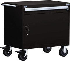 Rousseau Metal - 1 Drawer Steel Tool Roller Cabinet - 36" Wide x 35-1/8" High x 18" Deep, Ball Bearing Drawer Slides, Black - Caliber Tooling