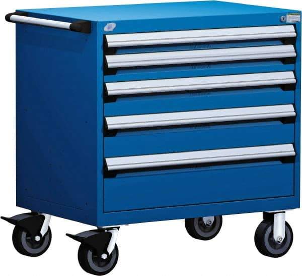 Rousseau Metal - 5 Drawer Steel Tool Roller Cabinet - 30" Wide x 37-1/2" High x 21" Deep, Ball Bearing Drawer Slides, Blue - Caliber Tooling