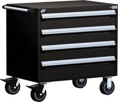 Rousseau Metal - 4 Drawer Steel Tool Roller Cabinet - 36" Wide x 35-1/8" High x 24" Deep, Ball Bearing Drawer Slides, Black - Caliber Tooling