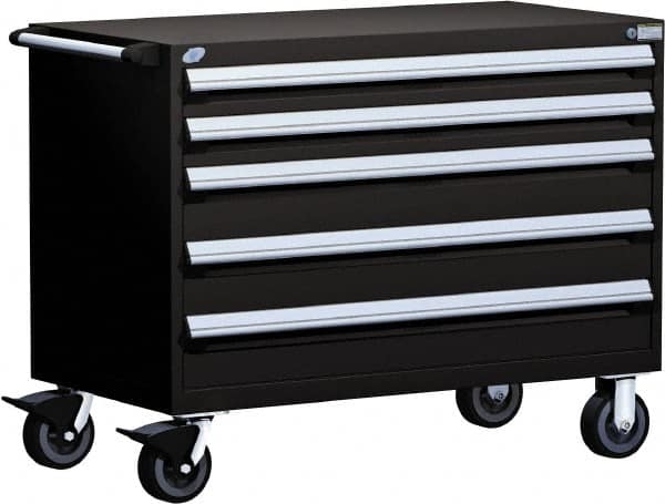 Rousseau Metal - 5 Drawer Steel Tool Roller Cabinet - 48" Wide x 37-1/2" High x 27" Deep, Ball Bearing Drawer Slides, Black - Caliber Tooling