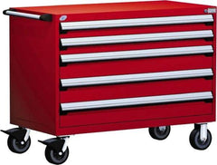 Rousseau Metal - 5 Drawer Steel Tool Roller Cabinet - 48" Wide x 37-1/2" High x 24" Deep, Ball Bearing Drawer Slides, Red - Caliber Tooling