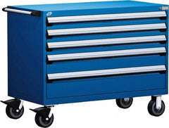 Rousseau Metal - 5 Drawer Steel Tool Roller Cabinet - 48" Wide x 37-1/2" High x 27" Deep, Ball Bearing Drawer Slides, Blue - Caliber Tooling