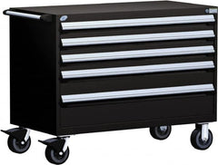 Rousseau Metal - 5 Drawer Steel Tool Roller Cabinet - 48" Wide x 37-1/2" High x 24" Deep, Ball Bearing Drawer Slides, Black - Caliber Tooling