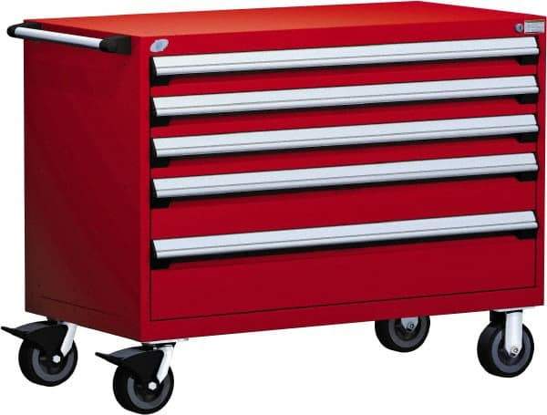 Rousseau Metal - 5 Drawer Steel Tool Roller Cabinet - 48" Wide x 37-1/2" High x 24" Deep, Ball Bearing Drawer Slides, Red - Caliber Tooling