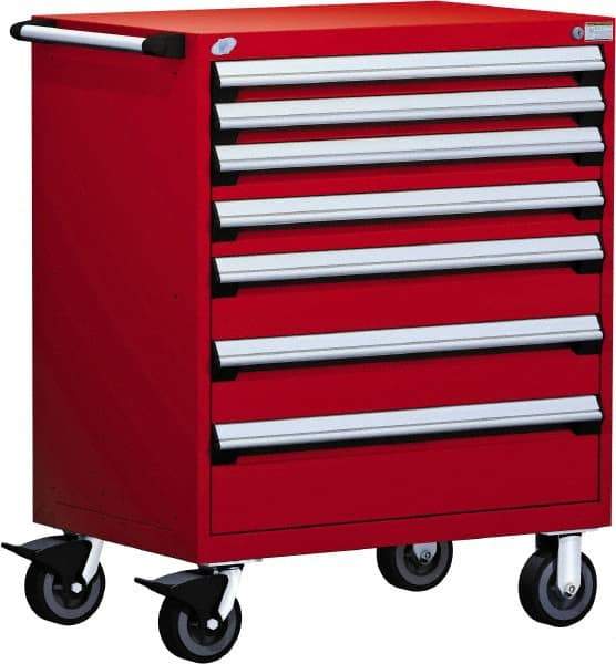 Rousseau Metal - 5 Drawer Steel Tool Roller Cabinet - 36" Wide x 45-1/2" High x 24" Deep, Ball Bearing Drawer Slides, Red - Caliber Tooling