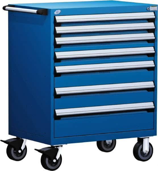 Rousseau Metal - 5 Drawer Steel Tool Roller Cabinet - 36" Wide x 45-1/2" High x 18" Deep, Ball Bearing Drawer Slides, Blue - Caliber Tooling