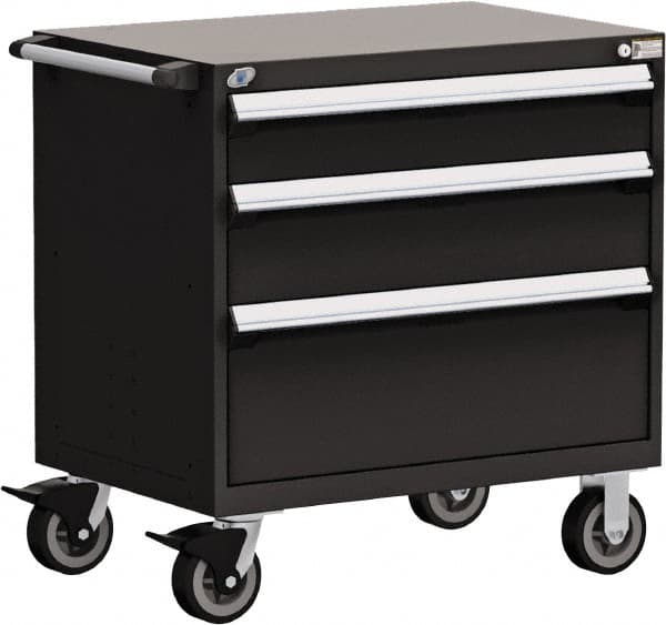 Rousseau Metal - 5 Drawer Steel Tool Roller Cabinet - 36" Wide x 37-1/2" High x 24" Deep, Ball Bearing Drawer Slides, Black - Caliber Tooling